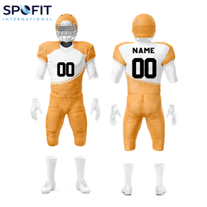 ชุดยูนิฟอร์มอเมริกันฟุตบอลสั่งทำพิเศษ 100% โพลีเอสเตอร์ ระบายอากาศได้ดี ไซส์พลัส เสื้อเจอร์ซีย์แขนสั้นพร้อมกางเกงและโลโก้ด้านหน้า - Product Image 1