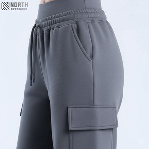 Women's High-waisted Cargo Wide Leg Sweatpants Custom Casual Cotton Fleece Streetwear Joggers Baggy <b>Trousers</b> Pocket Pants <b>Winter</b> - Product Image 5