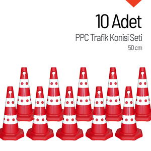 Ensemble de 10 cônes de signalisation PPC de 50 cm, réfléchissants, pour avertissement routier, avec bande réfléchissante blanche, en PVC, PU, PC durables - Product Image 2