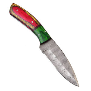 Couteau de chasse/camping Moluccan Eclectus fait main en acier Damas, lame pleine longueur à pointe tombante, manche en bois de Pakka, étui en cuir - Product Image 5