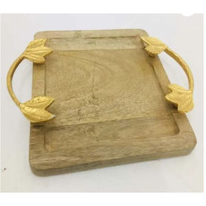 Utensilios de cocina para el hogar Bandeja de servidor de galletas de té y café Nueva bandeja antigua de madera natural con plato de bandeja con asa de metal para gran oferta - Product Image 6