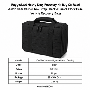 Bolsa de transporte de nailon resistente para kit de recuperación, para equipo de cabrestante, correa de remolque, grillete y bloque de recuperación, para vehículos, negra - Product Image 6