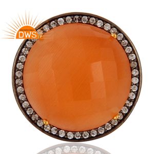 ผู้ผลิตเครื่องประดับแหวนเงินแท้ทรงแยกประดับด้วยมูนสโตนสีพีชธรรมชาติและพลอยซีซี ดีไซน์ทันสมัยล่าสุด - Product Image 2