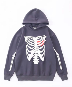 Sudadera con capucha de algodón con estampado de esqueleto de diseño gráfico informal para hombre - Product Image 5