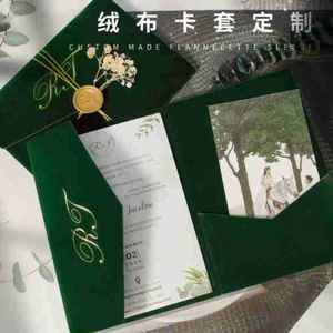 فاخر فاخر كحلي أسود مخملي ثلاثي الطيات 5x 7 جيوب 3 أضعاف بطاقات دعوة Quinceanera 15 دعوة - Product Image 6