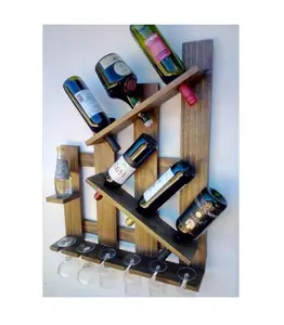 Bar Accessories Wall Mounted Wooden Wine Rack Manufacturer New Design Mango Acacia Wood Wall Decorative Wine Rack