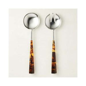 Design rond Manche en résine colorée Ensemble cuillère fourchette à salade en argent poli avec poignée design Best Premium - Product Image 1