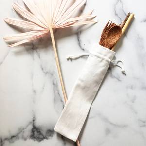 Accesorios para acampar juego de utensilios de viaje de coco natural al por mayor cubiertos de picnic para aventuras al aire libre - Product Image 2