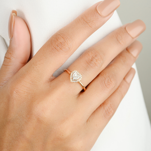 Luxury <b>Unique</b> Solid 18K Rose Gold Genuine Diamond Heart Shape Halo <b>Engagement</b> Proposal <b>Ring</b> Prong Setting April Birthstone - Product Image 2