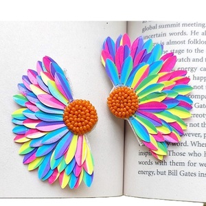 Pendientes de cuentas de diseñador de pájaro peculiar para mujer, Día conmemorativo patriótico, Material de tela de Color naranja, blanco y azul - Product Image 4
