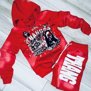 Wholesale High Quality Unisex Tracksuit Hip-Hop Street Style <b>Zip</b>-Up Hoodie and <b>Shorts</b> Set Crack Print Design - Product Image 1