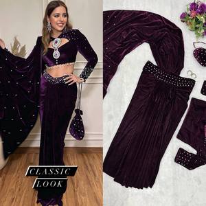 2023 nuevo diseñador de alta calidad bordado aterciopelado Sari Lehenga hecho de seda en Surat India-para novias - Product Image 5