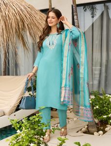 Pantalon Kurti gracieux avec ensemble Dupatta avec broderie fine tenue traditionnelle trois pièces pour femme parfaite pour une tenue de fête - Product Image 3