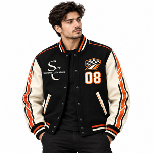 Blouson universitaire de course personnalisé unisexe, broderie ton sur ton minimaliste, boutons en corne, en jean doublé polaire, streetwear d'hiver, vente en gros OEM - Product Image 5