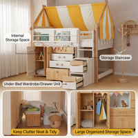 Lit superposé en bois massif pour enfants, style maison, avec armoire et barrières de sécurité, tailles personnalisées pour chambre à coucher, vente en gros B2B