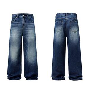 Jeans pour hommes Pantalon en denim à jambes larges et coupe ample avec poches Pantalons longs en denim de couleur unie Streetwear décontracté pour hommes - Product Image 3