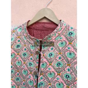 Cotton Quilting Reversible Jacket <b>Coat</b> Hand <b>Stitched</b> Unisex Jacket Block Print Kantha Jacket Womens Overcoat - Product Image 2