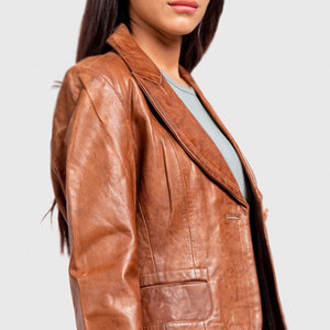 Diseño de cuello personalizado Chaqueta de cuero de moda de mujer a prueba de viento Chaqueta de cuero de moda de mujer baja Moq - Product Image 5