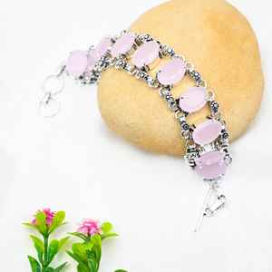 Pink Chalcedony <b>Bracelet</b> 925 <b>Sterling</b> <b>Silver</b> Handmade Gemstone <b>Bracelet</b> Jewelry Gift For Wedding Birthday Women - Product Image 3