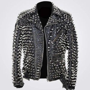 Veste d'hiver personnalisée pour hommes Super qualité cuir de vachette respirant motif solide conception unique de clous disponible taille adulte - Product Image 1