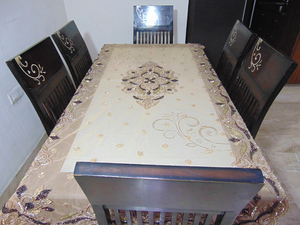 Nappe de table à manger brodée dorée 6 places Nappe décorative de luxe faite à la main pour les fêtes à la maison et la décoration de mariage - Product Image 5