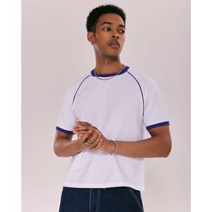 เสื้อยืดคอวีทรงเรโทร ตัดต่อสีสันแบบคอนทราสต์ ผ้าถักเนื้อแน่น 280gsm - Product Image 5