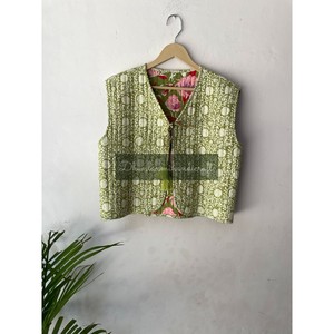 Women's Vaist Coat Quilted Cotton <b>Jacket</b> With Lace Decoration Handmade Floral Print Winter Short Coat Reversible <b>Hippie</b> Style - Product Image 3