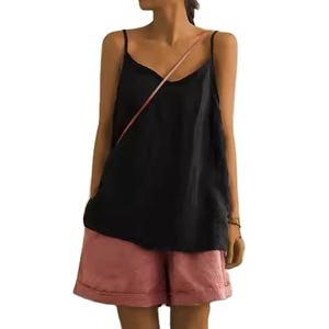 Nouveaux débardeurs décontractés amples, simples, tendance, chics, respirants, écologiques, anti-boulochage, style court, en coton et lin pour femme - Product Image 3