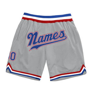 Custom Authentic Throwback <b>Basketball</b> Shorts 100% Polyester with Mesh Tackle Embroidered Team Name Letters Knitted Gray Fabric - Product Image 6