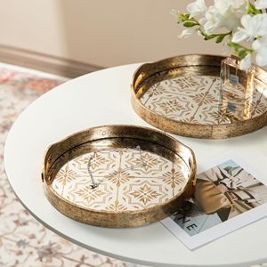 Plateaux de service rectangulaires dorés élégants avec motif bleu vif, idéaux pour divertir les invités et améliorer la décoration de la table - Product Image 6