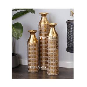 <b>Set</b> of Three Modern Wedding Aluminum Gold Flower <b>Vases</b> in Different Sizes for Home Tabletop Decoration - Product Image 1