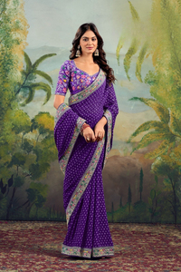 Heavy Banarasi Silk Georgette with Fancy Lace & Heavy Embroidery Quick Dry Formal Saree for Wedding Party Wear All Seasons - Product Image 2