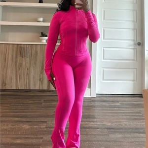 New <b>100</b>% Cotton Woman Zipper Sweat Suits Full Sleeves Premium Quality 2 Piece Set Breathable Customize Slim Fit Tracksuits - Product Image 3