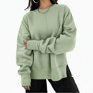 Nuevo suéter de Venta caliente, sudadera dividida de gama alta para mujer, hombro caído, logotipo personalizado, impresión, ropa informal sólida, OEM - Product Image 2