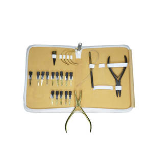 Kit d'outils de pose d'extensions capillaires de qualité professionnelle avec pince à boucles, aiguilles en forme de C, acier inoxydable, logo personnalisé - Product Image 3