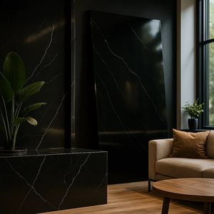 Base negra Cuarzo Ignífugo Impermeable Piedra artificial Corte a tamaño Panel de pared decorativo moderno - Product Image 4