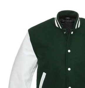 Chaqueta Bomber Universitaria Unisex Personalizada de Béisbol, Color Verde con Mangas Blancas, Decoración de Piel, Invierno, Cuero, Talla Grande, Tejida - Product Image 5