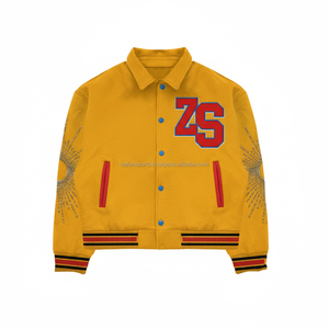 Luxury 450 GSM Wool Varsity Jacket Amarillo con detalles rojos Blue Custom Chenille Logo Bordado Design Varsity Jacket para hombre - Product Image 1