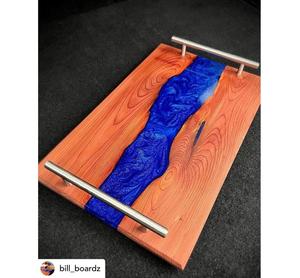 Último diseño multicolor resina de madera epoxi hecha a mano bandeja para servir río con 4 piezas Juego de posavasos bandeja de Arte de resina aguamarina - Product Image 4
