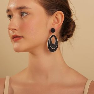 Boucles d'oreilles créoles en osier paille faites à la main femmes léger Boho balancent bijoux à la mode fête été plage vacances paix Wrap Design - Product Image 1