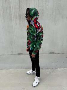 Sudadera con Capucha 100% Algodón, Estampado Completo, Patrón Tridimensional Bordado, Técnica de Lavado Francés, Estilo Holgado para Otoño - Product Image 4