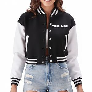 Chaqueta Varsity para Mujer, Diseño Nuevo, Personalizada, OEM, al por Mayor, Manga Larga, Transpirable, Estilo Crop Top, Chaqueta de Béisbol de Peso Pesado - Product Image 1
