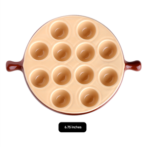 Plat d'escargot en céramique de Style français BD20 poêle d'escargot <span class=keywords><strong>6</strong></span>-12 <span class=keywords><strong>trous</strong></span> pour champignons cuits oeufs bouffées four de cuisine utiliser couleur marron Beige - Product Image 3