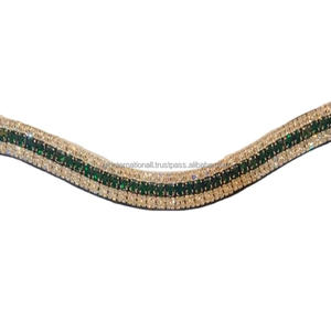 Ustom-banda de cuero negro de primera calidad para cejas de caballo, banda decorativa de 5 filas con diamantes de imitación de color verde merald - Product Image 1