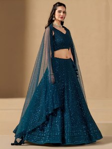 New Collection Traditional Georgette Short Sleeves Wedding Party Lehenga Choli Resham <b>Sequins</b> Embroidery Women Quick Dry - Product Image 5