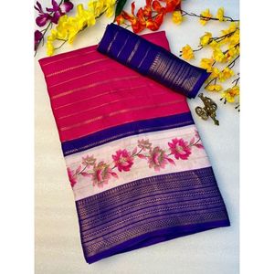 Saree en soie lourde Mysore à la mode Design de tissage classique avec bordure Pallu bicolore Sarees élégants pour vêtements de fête et de mariée - Product Image 2