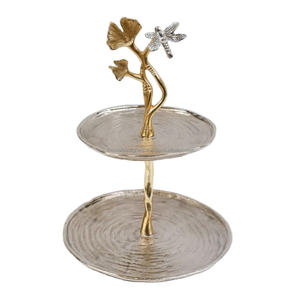 Bandejas doradas de calidad Premium, soporte de pastel real más de tendencia, soporte de pastel de lujo para exhibición de Brownie de frutas de 2 niveles para boda - Product Image 3