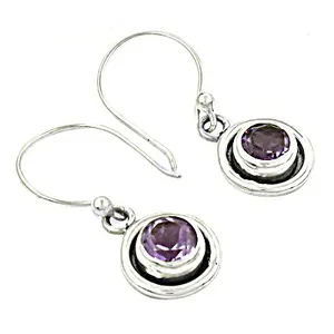 Boucles d'oreilles clous vintage pour femme avec pierre d'améthyste en argent 925 plaqué, serti clos, style bohème, pour cadeau de fiançailles - Product Image 2