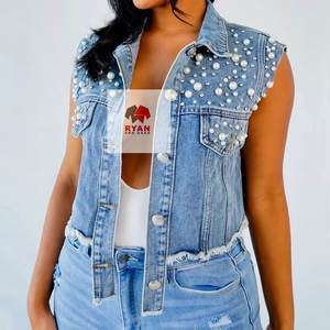 Nouvelle conception de veste sans manches tendance unisexe pour hommes et femmes, veste en jean de cow-boy, veste en jean à capuche pour femmes - Product Image 1