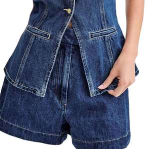 Ensemble 2 pièces pour femme Kivotech, haut décontracté sans manches uni respirant et short taille haute en denim - Product Image 3